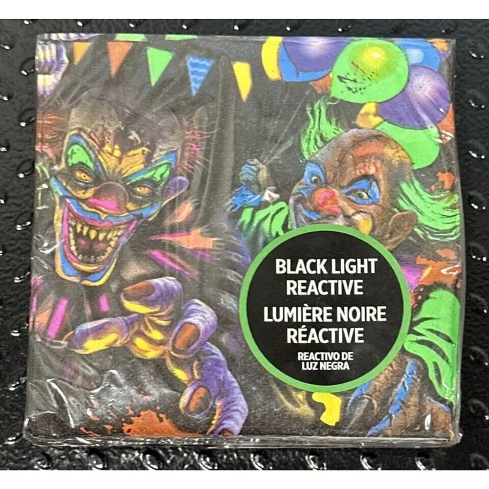 200 Count Creepy Carnival Clown Blacklight Reactive Halloween Beverage Napkins
